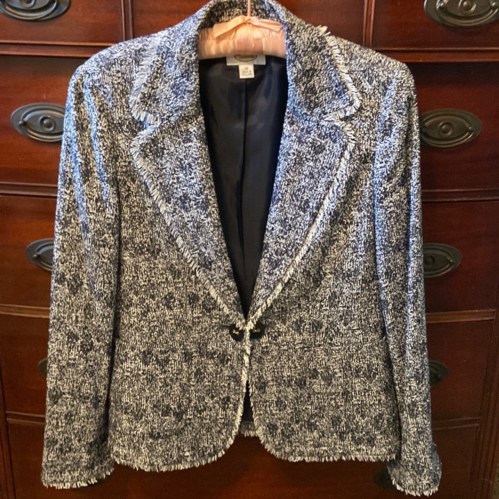 Talbots fringed Ladies Jacket - black & white